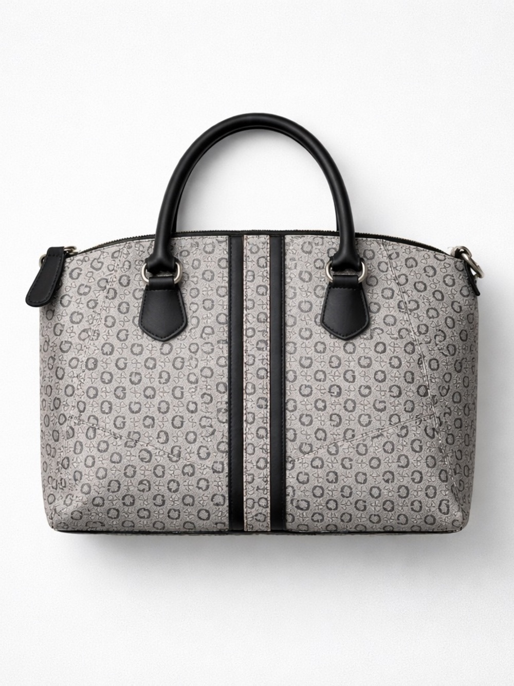 Guess G Logo Satchel Gray Black Trim Top Handle Crossbody Strap Bag